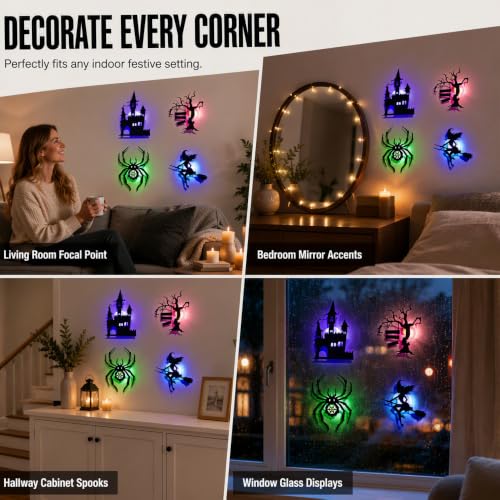 Halloween LED Wall Decor Lights 3D Bat Witch Stickers - Black Variation