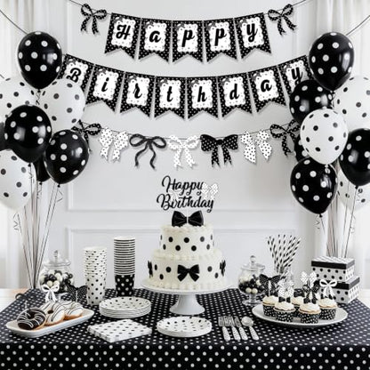 Black and White Birthday Banner and Balloon Set - Polka Dot Party Decorations