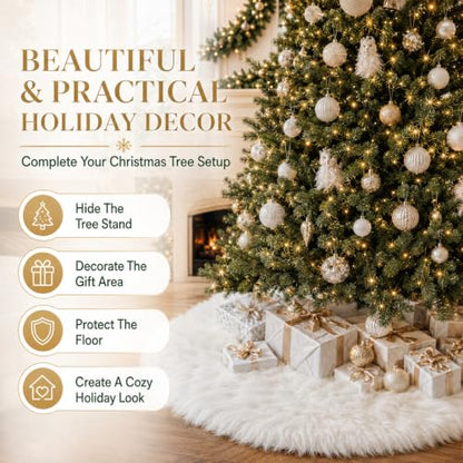 White Faux Fur Christmas Tree Skirt 30 Inch Luxury Plush Holiday Decor
