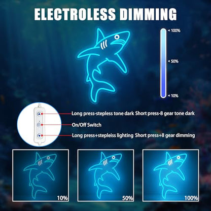 Shark Neon Sign Dimmable LED Wall Light - Ice Blue Ocean Decor