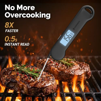 Instant Read Meat Thermometer Digital for Grill & Kitchen - Black