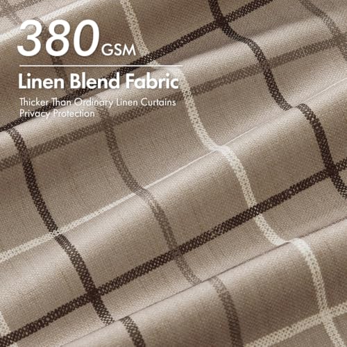 Brown Plaid Gingham Curtains 2 Panels 52W x 84L - Farmhouse Window Drapes, Light Filtering