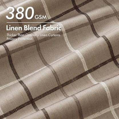 Brown Plaid Gingham Curtains 2 Panels 52W x 84L - Farmhouse Window Drapes, Light Filtering