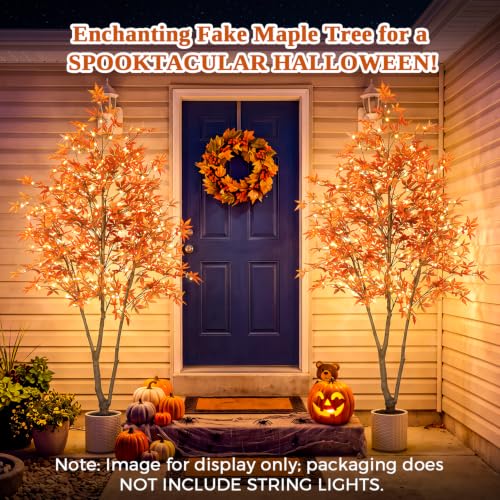 Artificial Maple Tree 7FT Fall Tree with Pot - Orange Autumn Decoration
