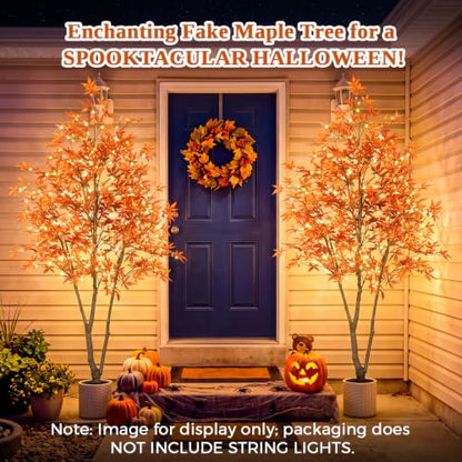 Artificial Maple Tree 7FT Fall Tree with Pot - Orange Autumn Decoration