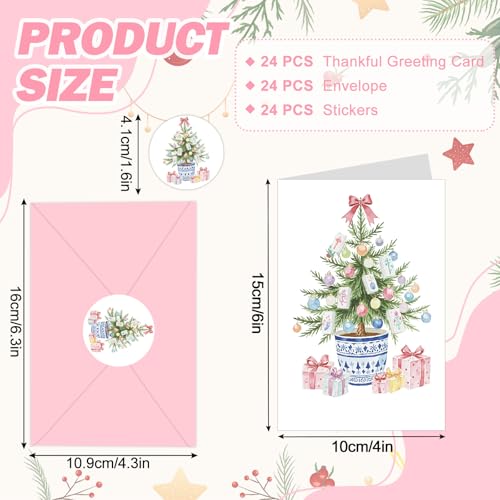 Christmas Greeting Cards with Envelopes and Stickers - 24 Pack 4x6 Inch