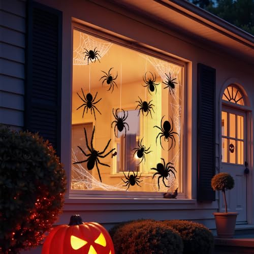 Halloween Window Clings - Black Spider Web & Silhouette Decals, 11 Sheets