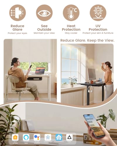 Beige Motorized Blinds with Remote - Solar Shades for Windows