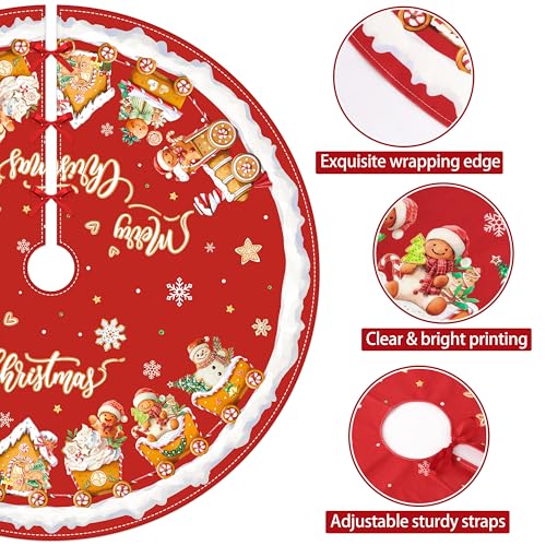 Gingerbread Man Christmas Tree Skirt 48 Inch Red & Brown Holiday Decor