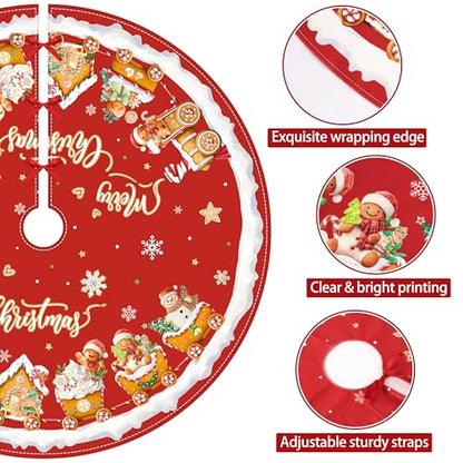 Gingerbread Man Christmas Tree Skirt 48 Inch Red & Brown Holiday Decor