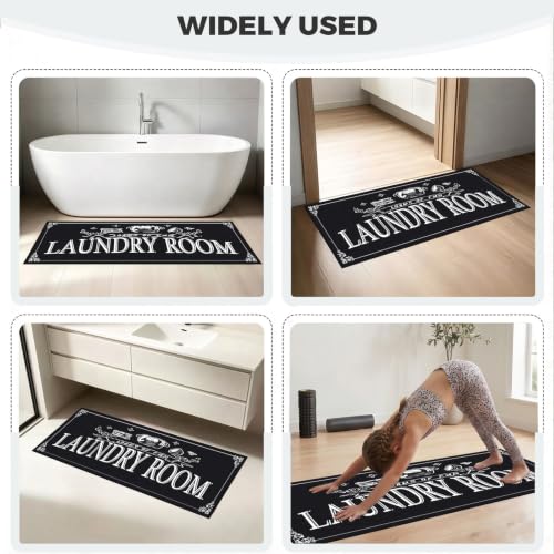 Black Laundry Room Rug Runner 20" x 47" Non-Slip Quick Dry Floor Mat