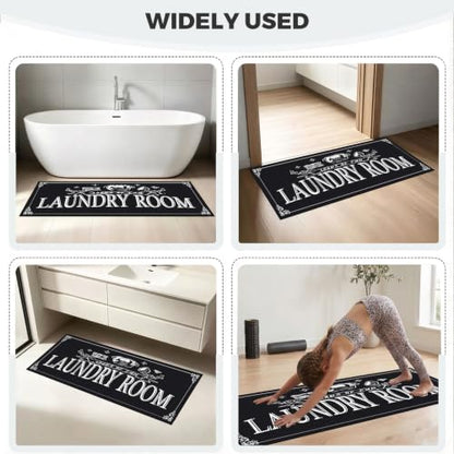 Black Laundry Room Rug Runner 20" x 47" Non-Slip Quick Dry Floor Mat