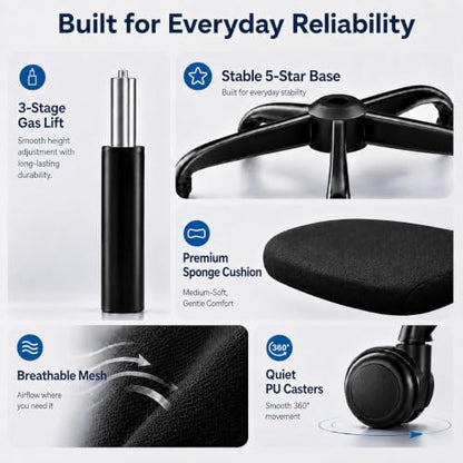 Ergonomic Office Chair with Lumbar Support for Lower Back Relief, Supports 330 lbs