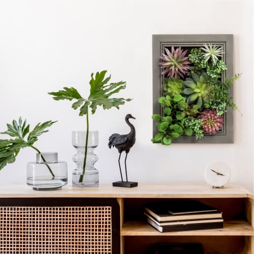 Nattol Hanging Wall Artificial Plants 3D Artificial Succulent Plants Wall Hanging Plants with Rectangle Wooden Frames Faux Plants Greenery for Indoor Wall Decor