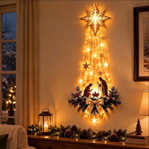 Lighted Nativity Scene Wall Decor - Bethlehem Star Faith & Blessings - Variation 1