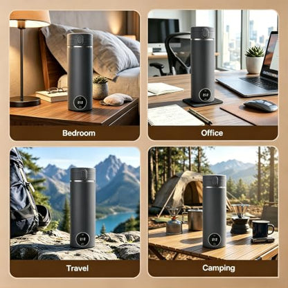 Portable Electric Travel Kettle 6 Temp Settings 304 Stainless Steel 450ml Grey