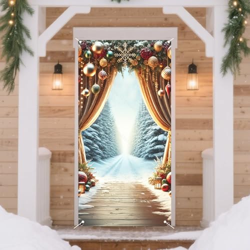 Nuxovilar Snowy Arch Christmas Door Cover Banner 35x71 Inches - Holiday Decor - Variation BB00068