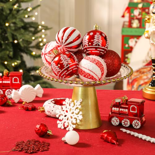 82pcs Christmas Ornaments Set Red & White Shatterproof Plastic Holiday Decor