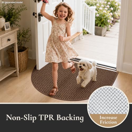 Dirt Trapper Half Circle Door Mat 17x30 Inches Brown Non-Slip Entryway Rug