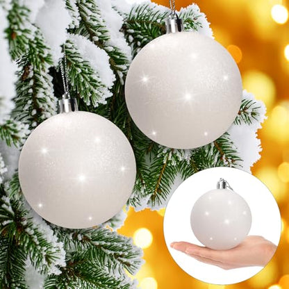 Large Christmas Ornament Balls Set - 12 Glitter Snowballs, 3.15 Inch Shatterproof Decor