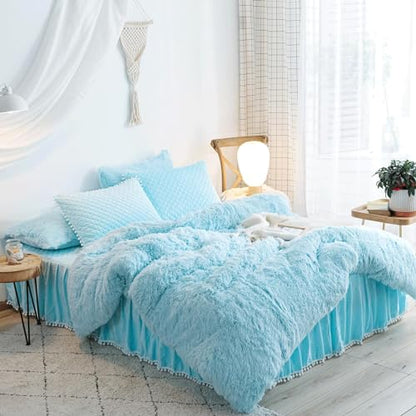 Blue Faux Fur Comforter Cover Set King Variation of This Listing