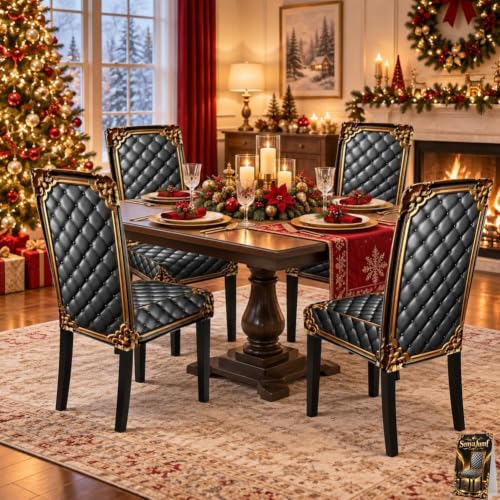 4pcs Washable Baroque Chair Cover Set - Stretch Dining Slipcovers with Gold Pattern