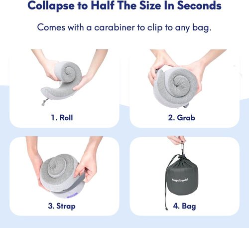 C CUSHION LAB Travel Pillow - Award-Winning Ergonomic Memory Foam for Neck & Chin Support | Compact Gray Design