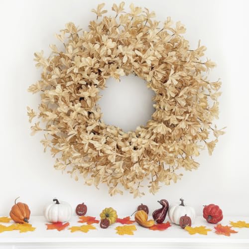 Beige Fall Wreath for Front Door - 24 Inch Autumn Forsythia Decor - GinzeTop