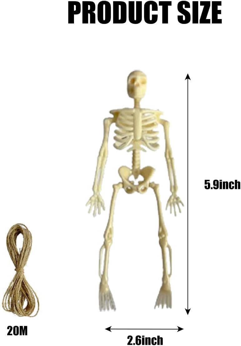 Skiennix Mini Skeletons - 20 Pcs Posable Halloween Figurines | 6" Plastic Decorations for Parties