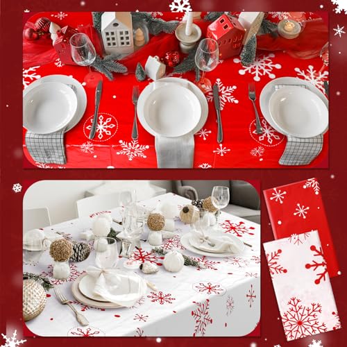 Christmas Tablecloths 12 Pcs Red and White Snowflake Winter Round & Rectangular