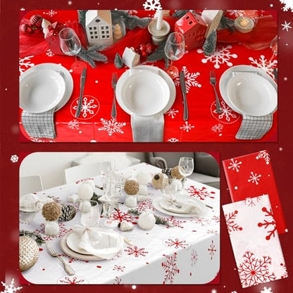 Christmas Tablecloths 12 Pcs Red and White Snowflake Winter Round & Rectangular