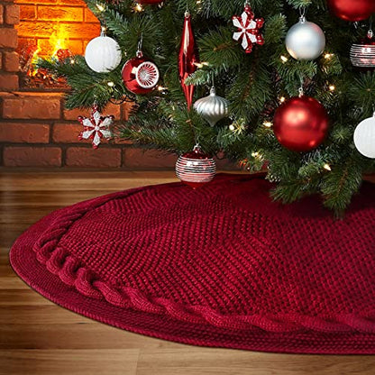 Yuboo Burgundy Red Christmas Tree Skirt 48 Inch - Large, Rustic Knit