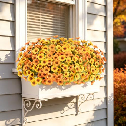 Artificial Fall Flowers Bundle with 252 Blooms - Yellow & Orange, 12 Stems for Outdoor Decor
