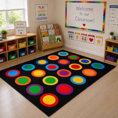Colorful Circles Classroom Rug 5' x 7'6" for Preschool & Daycare, Seats 20 - Variation of THIS listing