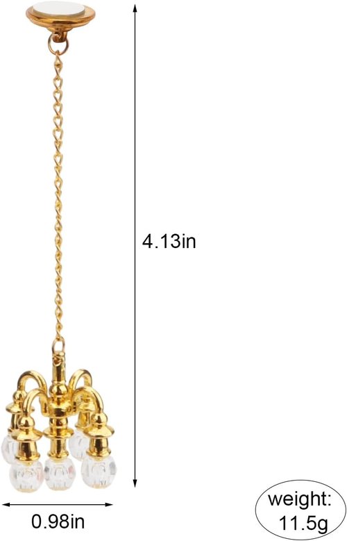 Chrystaline Miniature Chandelier by Dollhouse | 1:12 Scale Luxury 5-Head Pendant Light - Golden Finish