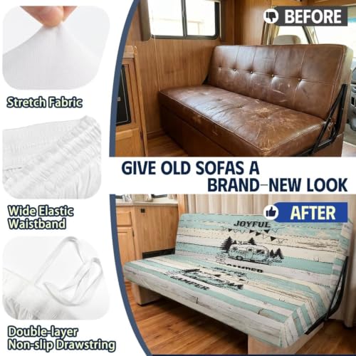 RV Jackknife Sofa Bed Cover 2-Piece Stretch Slipcover Joyful Camper Print
