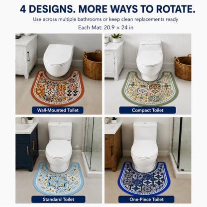 Multi Color 4-Pack U Shaped Washable Toilet Mats for Potty Training & Incontinence