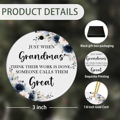 Grandma Pregnancy Announcement Ceramic Ornament - 3x3 Inch - Variation: Grandma
