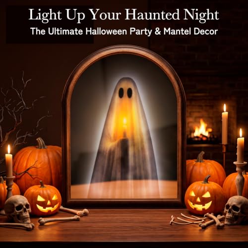 Light Up Ghost Mirror Halloween Decoration 10.6 x 13.1 Inches Spooky Wall Decor