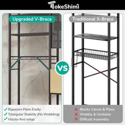 Over-the-Toilet Storage Rack 6-Tier Reversible Side Shelf Black