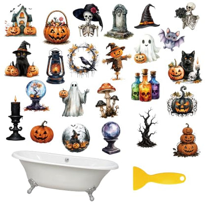 Halloween Theme Non Slip Bathtub Stickers 6PCS - Anti-Slip Bathroom Decals with Scraper