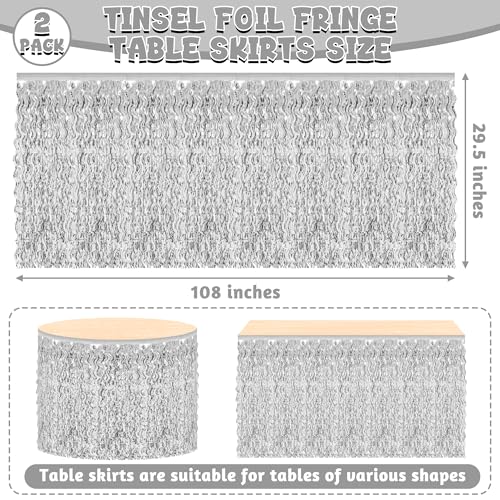 Silver 2 Pack Metallic Grass Table Skirts for Party Decorations