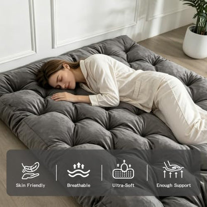 Japanese Floor Mattress Futon Queen Size Grey Foldable Roll Up Tatami Bed