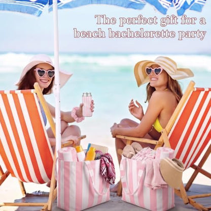 Pink Beach Party Favor Set - Striped Tote Bags, Towels, Heart Sunglasses, Can Sleeves & Hair Scrunchies
