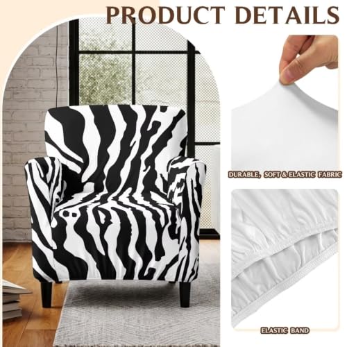 Stretch Armchair Slipcover 1-Piece Living Room Chair Cover Black White Zebra Stripe