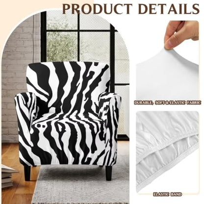 Stretch Armchair Slipcover 1-Piece Living Room Chair Cover Black White Zebra Stripe
