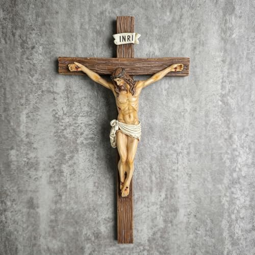 Catholic Wall Cross - Hand-Painted Jesus Christ Crucifix 9.5 Inch Wall Art