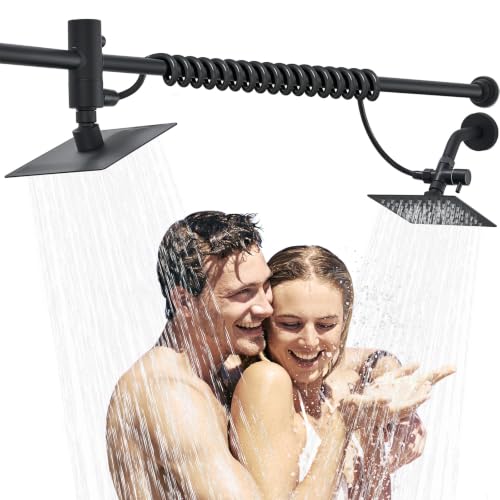 Voolan Dual Shower Head Set for Couples, High Pressure Rain Square Matte Black