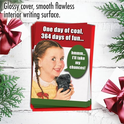 Christmas Funny Greeting Card Set - 12 Boxed Holiday Cards with One Day of Coal Variation