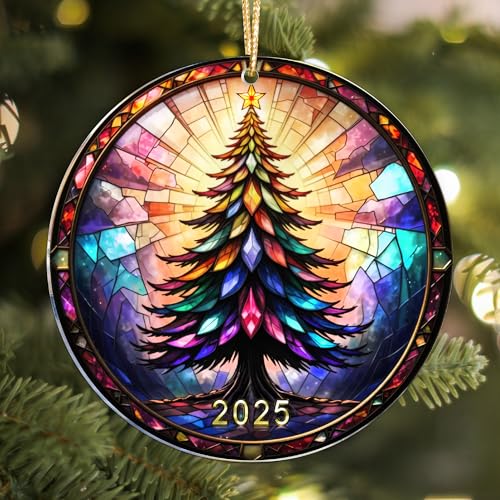 Jewel Tree Christmas Ornaments 2025 Faux Stained Glass Effect Acrylic Holiday Decor